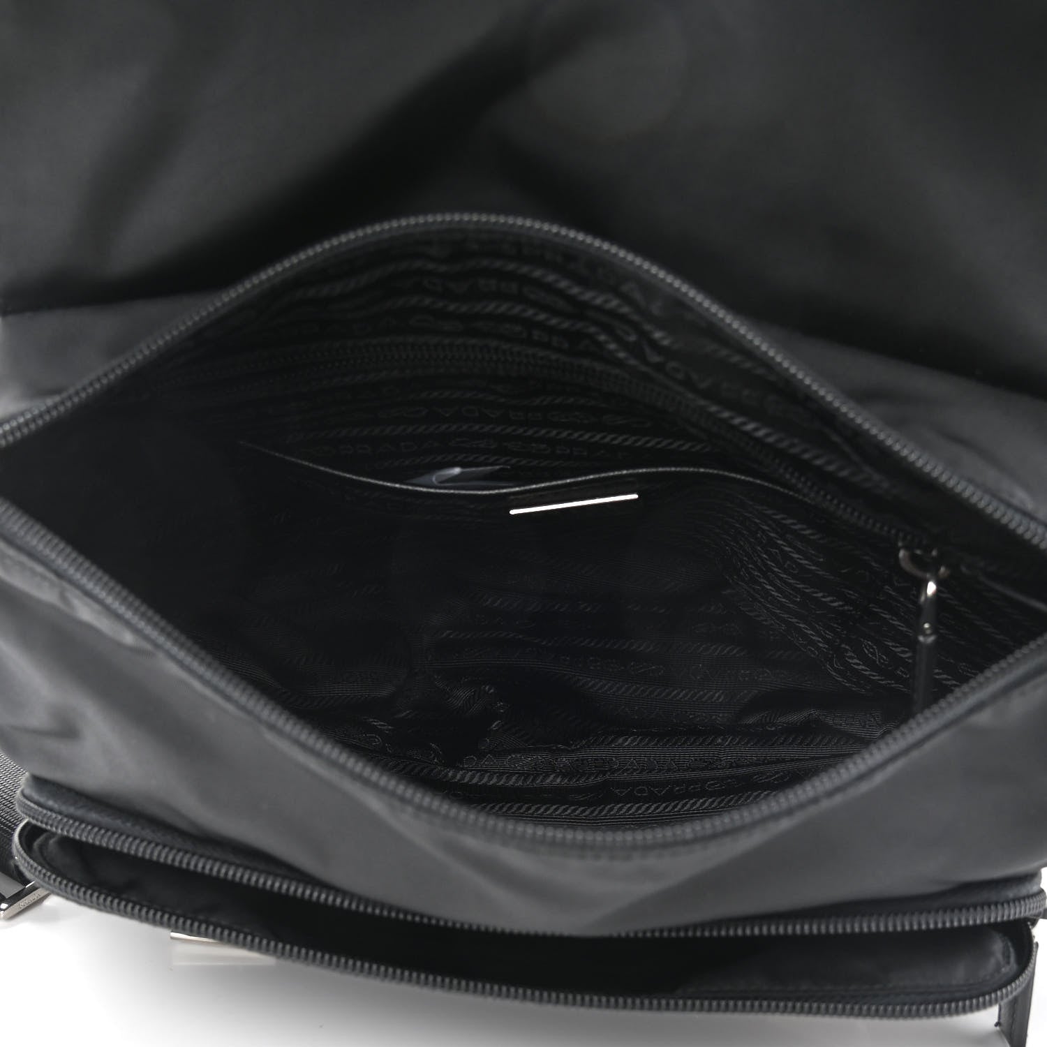 Prada Tessuto Nylon Saffiano Double Buckle Messenger Shoulder Bag Black 4 of 9