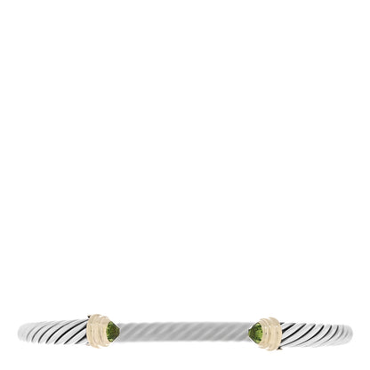 David Yurman Sterling Silver 14K Yellow Gold Peridot 5mm Cable Classics Petite Color Bracelet 1 of 3