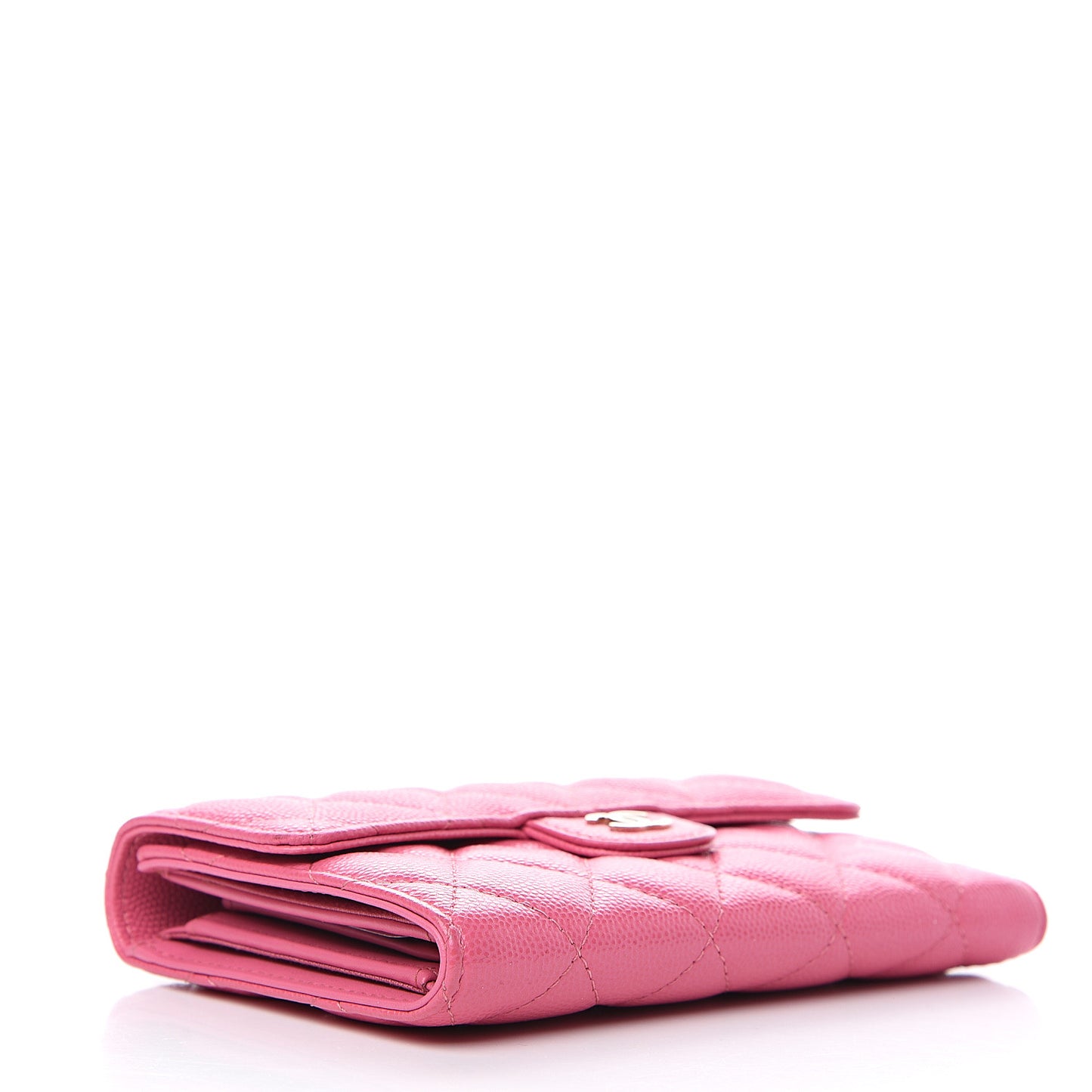 Iridescent Caviar Quilted Medium Flap Wallet Pink