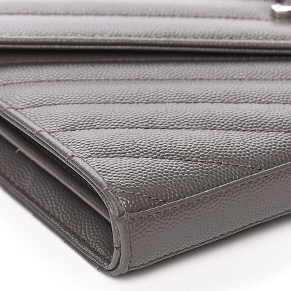 Saint Laurent Grain De Poudre Matelasse Chevron Monogram Chain Wallet Fog 7 of 12