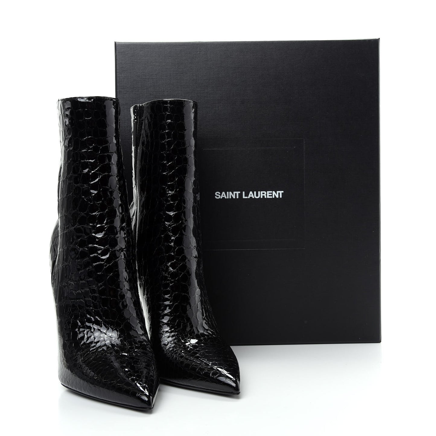 Alligator Embossed Patent Calfskin Opyum 110 Ankle Boots 41 Black
