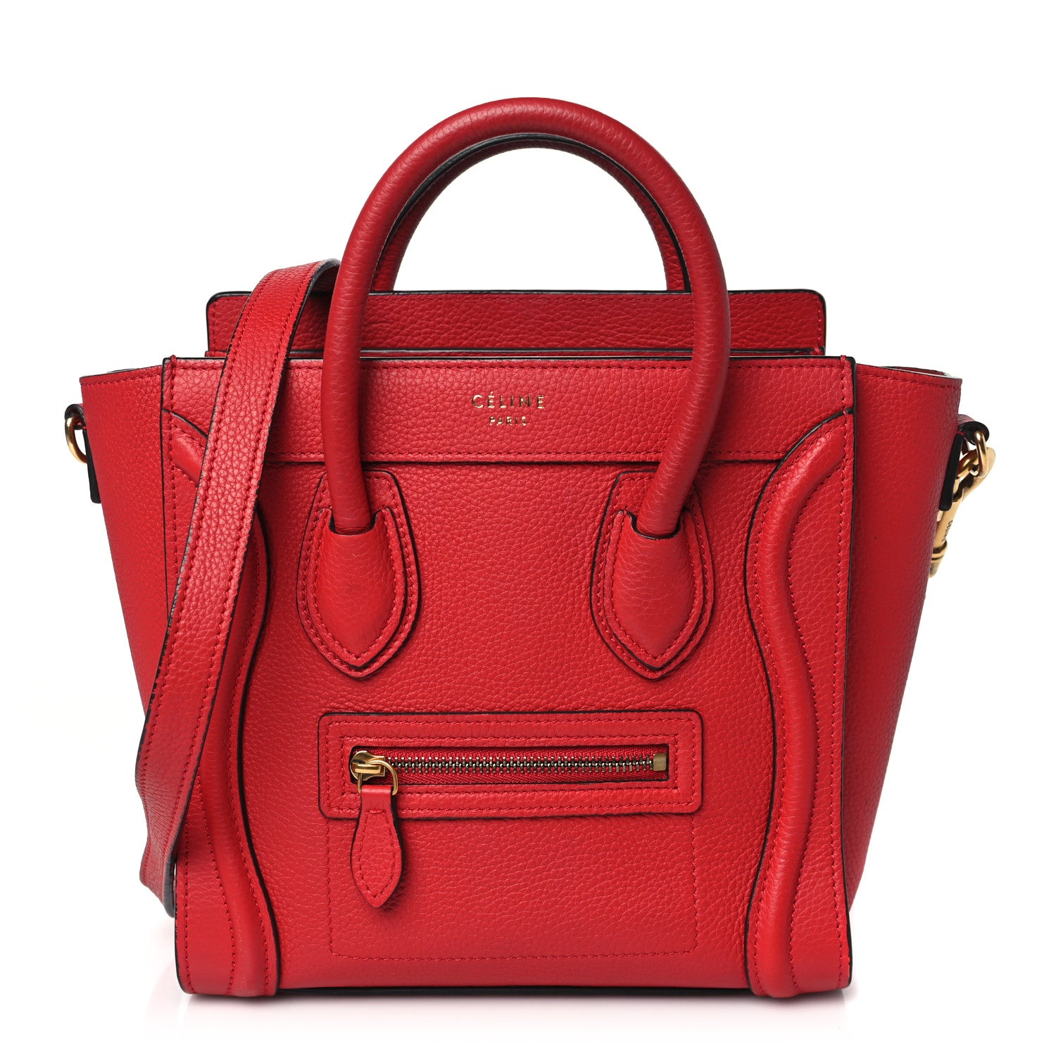 Celine Drummed Calfskin Nano Luggage Red 1 of 10