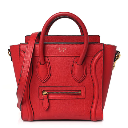 Celine Drummed Calfskin Nano Luggage Red 1 of 10