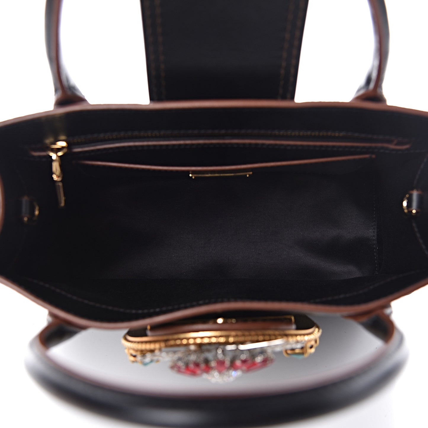 Goatskin Madras Soft Calf Crystal Embellished Tote Black
