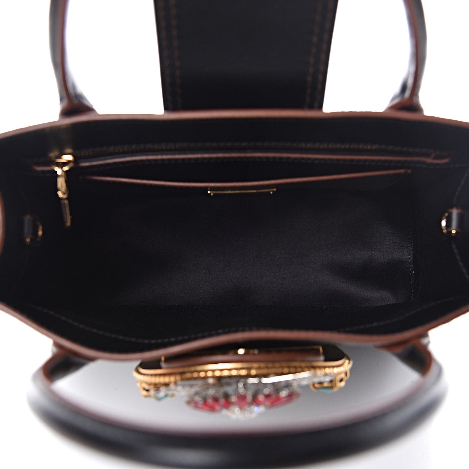 Miu Miu Goatskin Madras Soft Calf Crystal Embellished Tote Black 6 of 11
