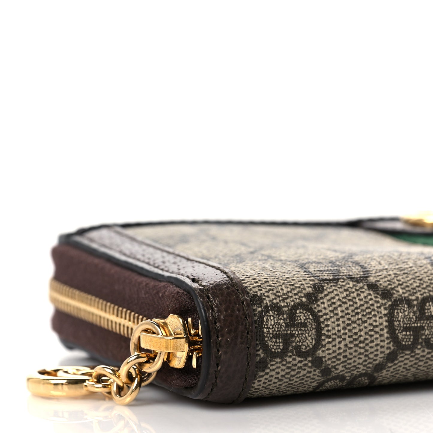 GG Supreme Monogram Web Ophidia Zip Around Wallet Brown