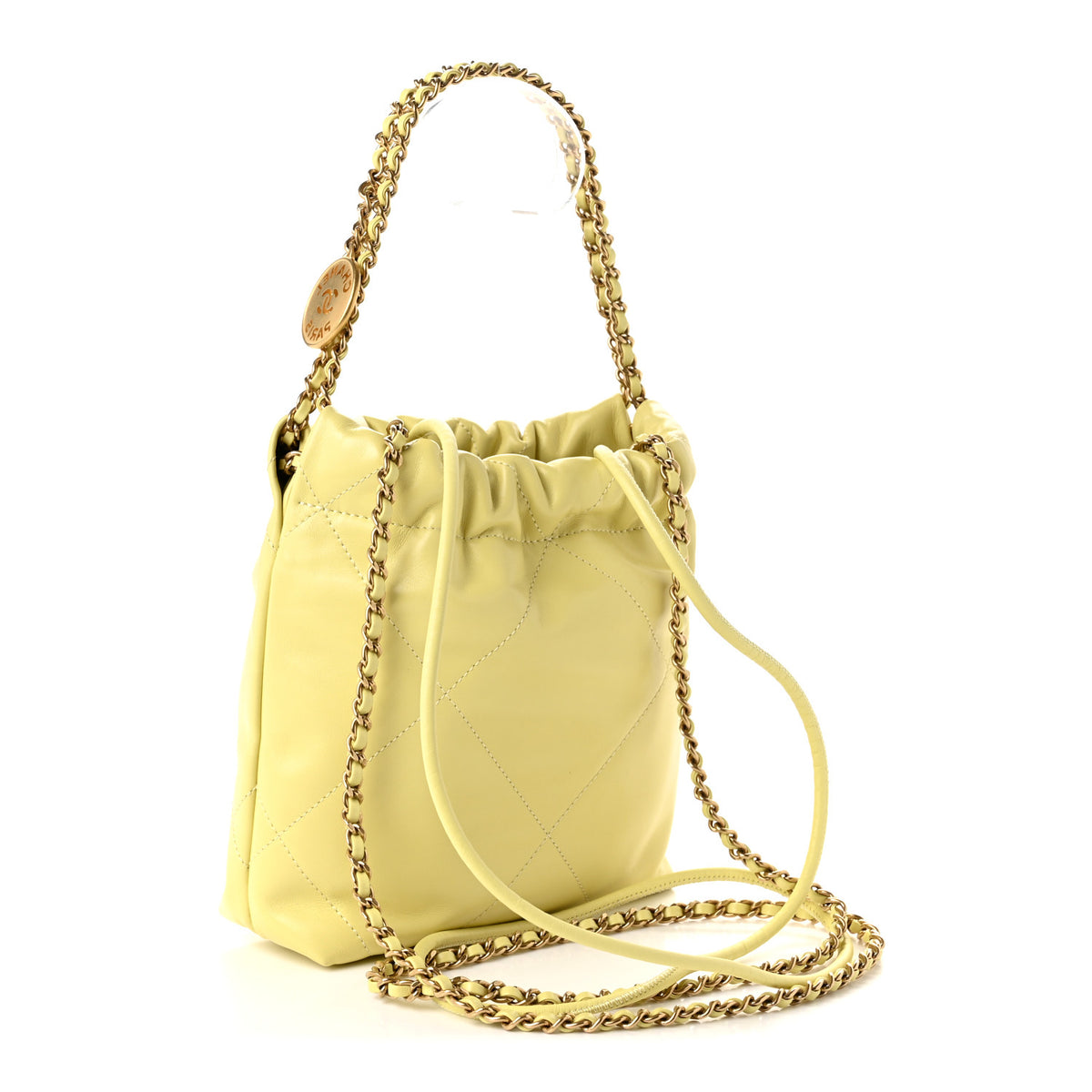 Shiny Calfskin Quilted Mini Chanel 22 Yellow