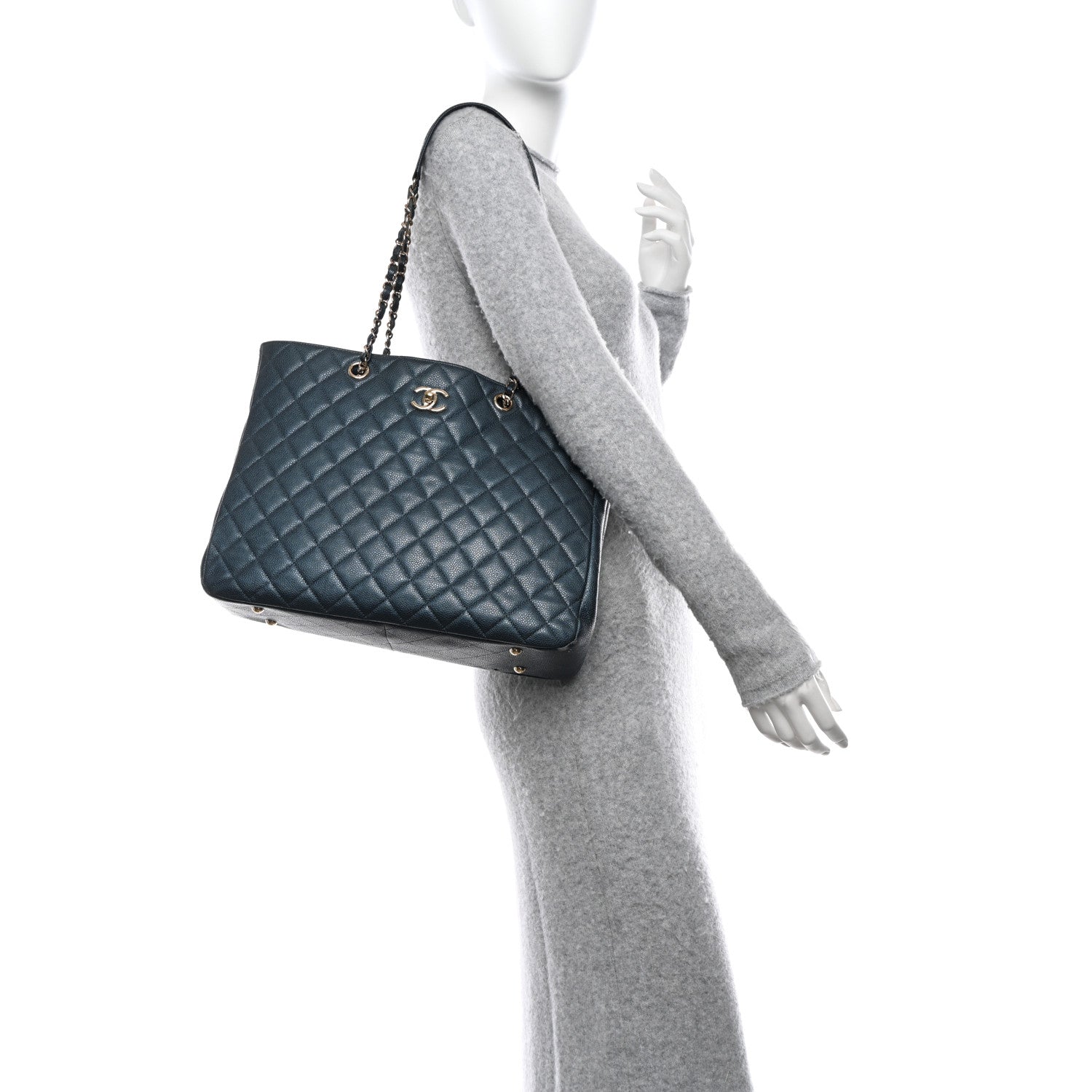 Chanel Caviar Quilted Large CC Shopping Tote Navy 2 of 16
