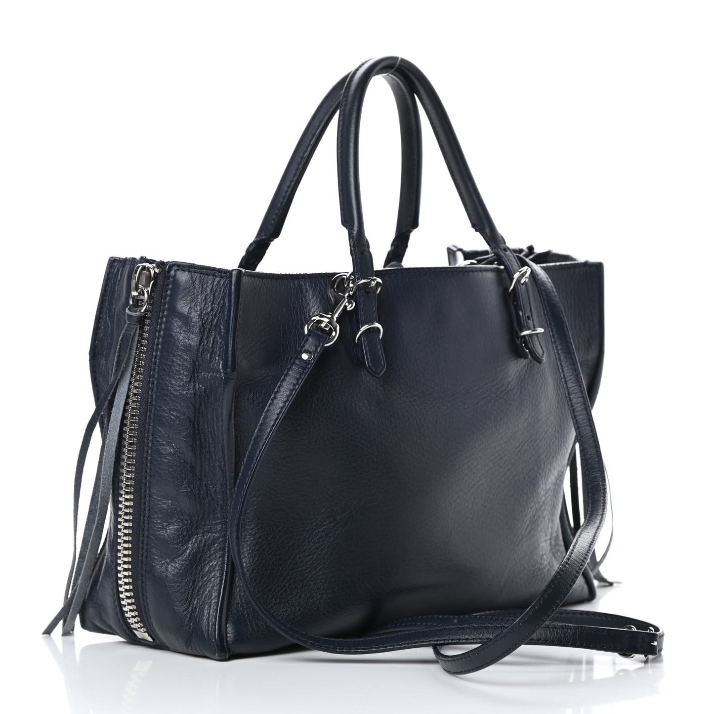 Veau Papier A6 Zip Around Tote Bleu Nuit