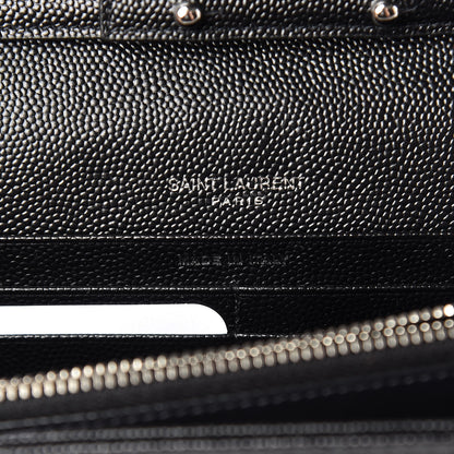 Saint Laurent Grain De Poudre Matelasse Chevron Monogram Chain Wallet Black 6 of 10