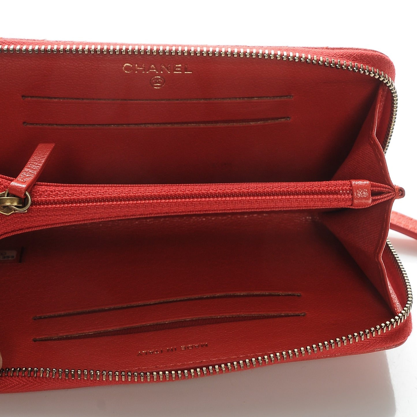Shiny Goatskin Diagonal Quilted Small Zip Around Wallet Red