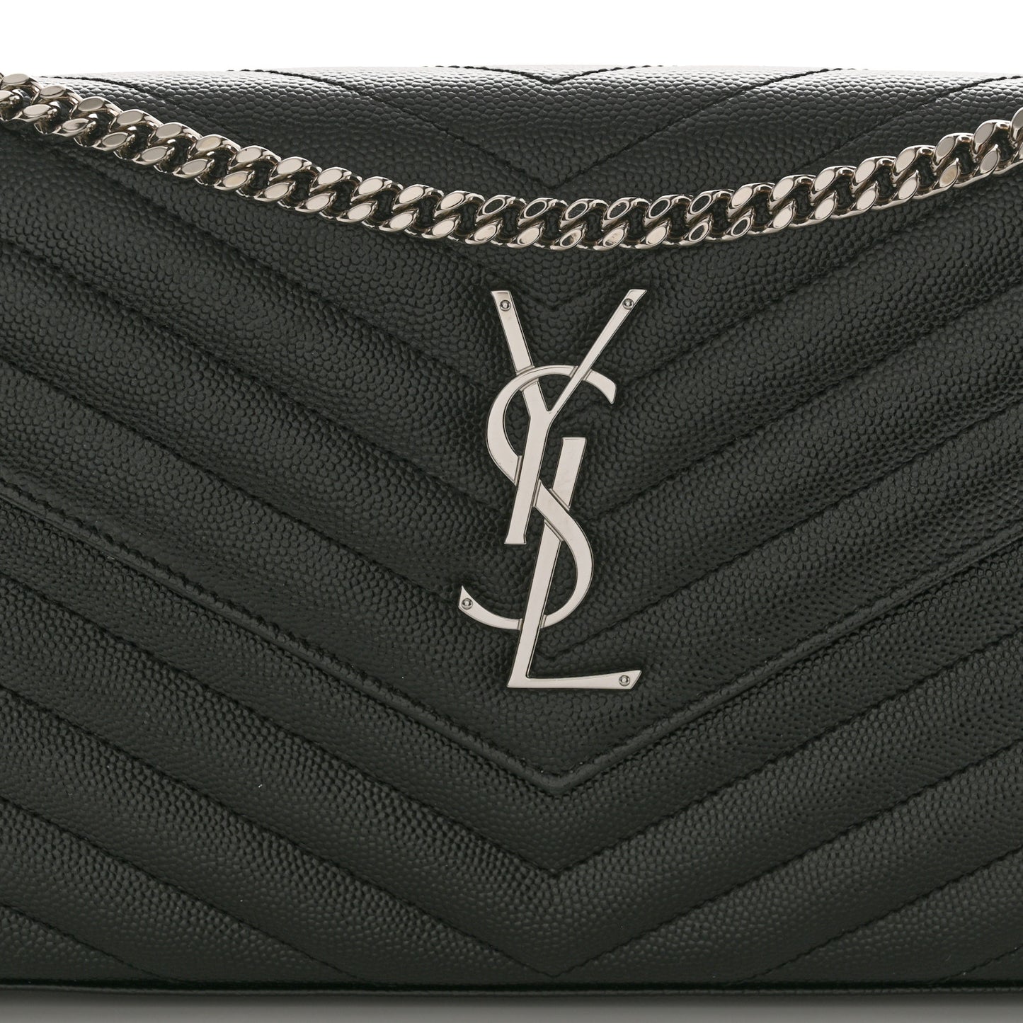 Grain De Poudre Matelasse Chevron Monogram Chain Wallet Black