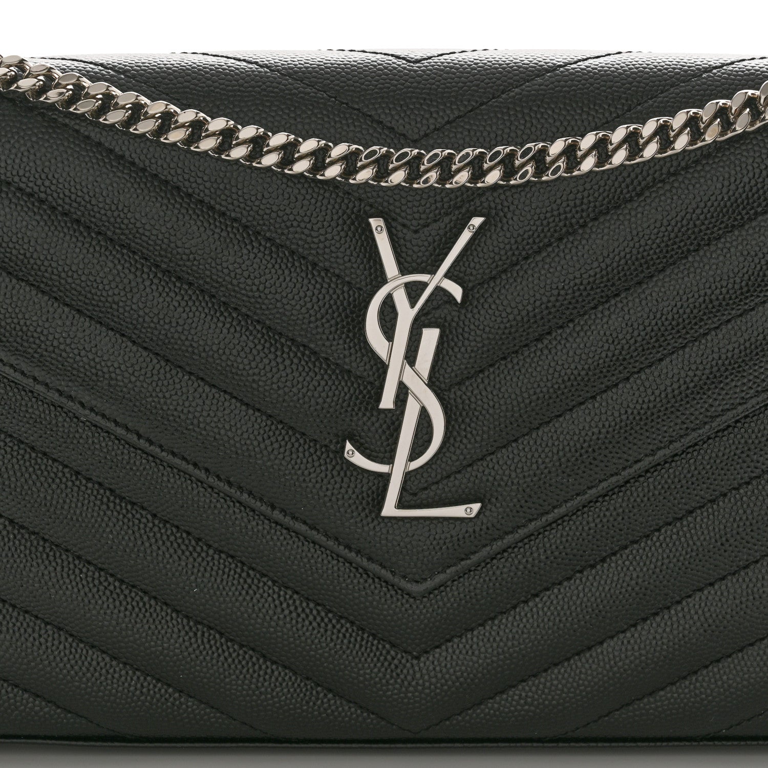 Saint Laurent Grain De Poudre Matelasse Chevron Monogram Chain Wallet Black 7 of 10