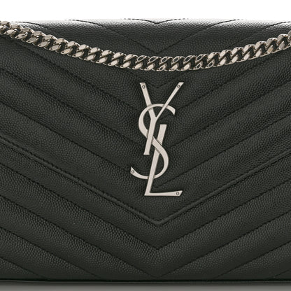 Saint Laurent Grain De Poudre Matelasse Chevron Monogram Chain Wallet Black 7 of 10