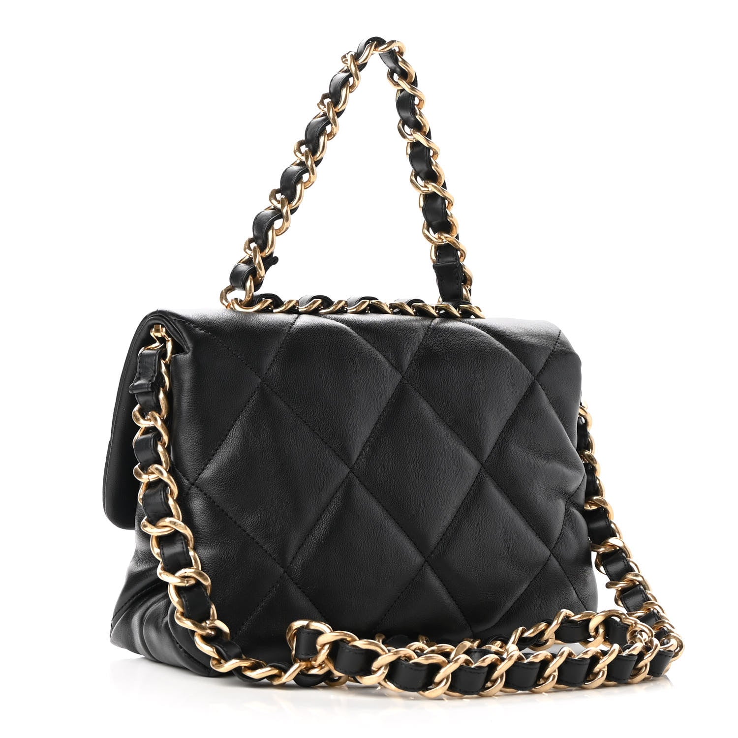 Chanel Lambskin Quilted Chain Top Handle Flap Black 3 of 9