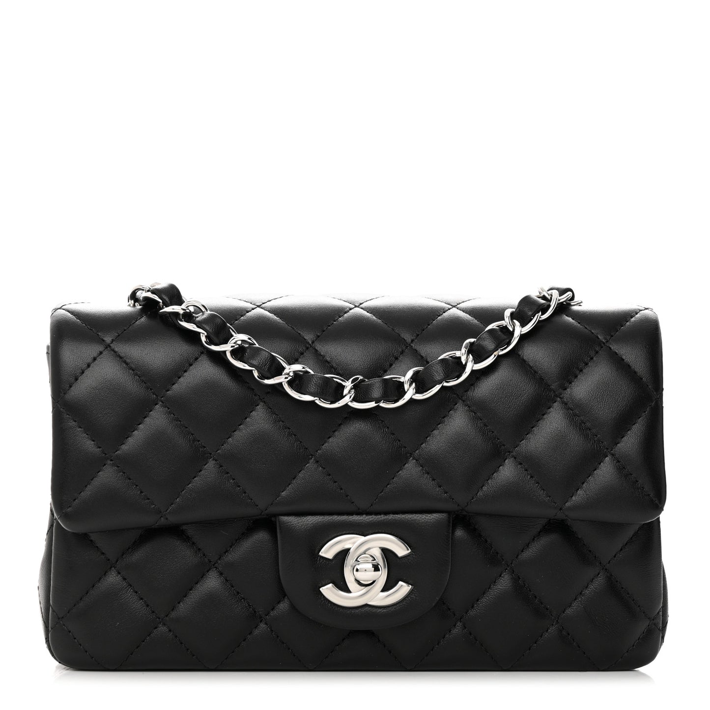 Lambskin Quilted Mini Rectangular Flap Black
