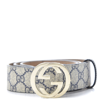 Gucci GG Supreme Monogram Interlocking G 37mm Belt 85 34 Beige Blue 1 of 8