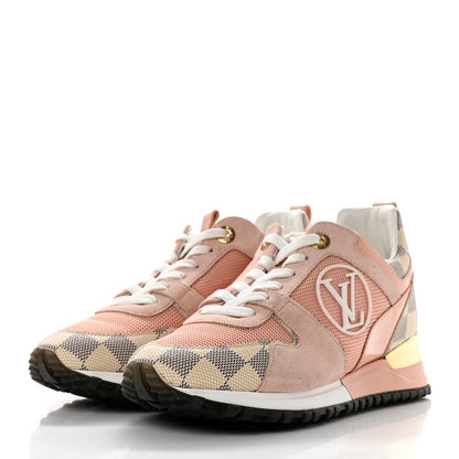 Louis Vuitton Suede Damier Azur Run Away Sneakers 35 Pink 3 of 8