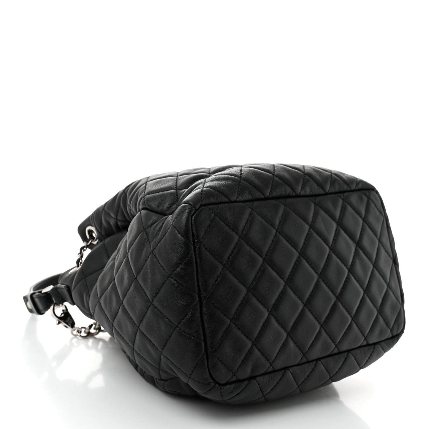Lambskin Quilted CC Chain Drawstring Tote Black