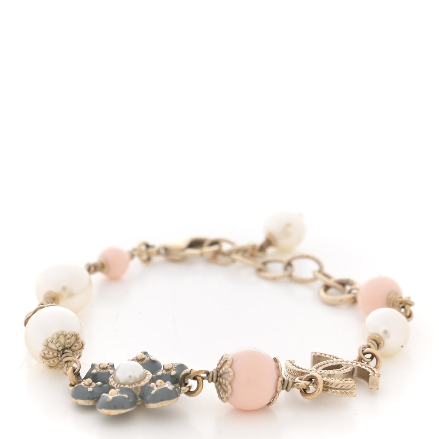 Enamel Pearl Beaded Camellia CC Bracelet Gold