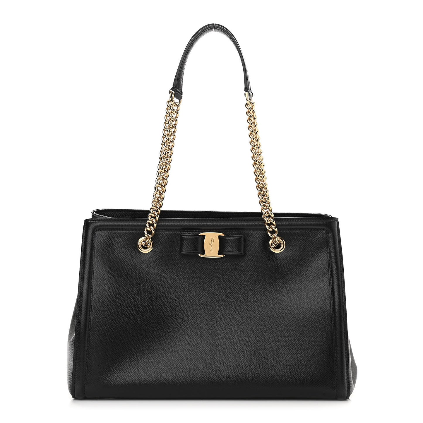 Hammered Calfskin Vara Bow Chain Tote Black