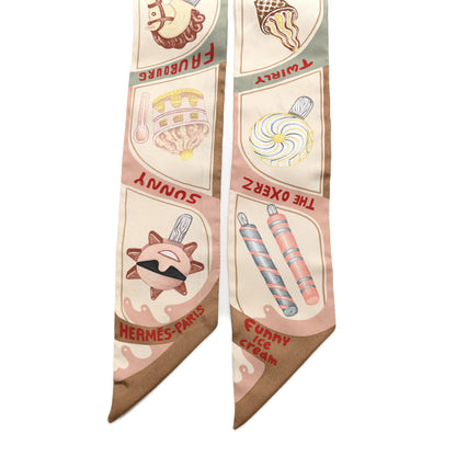 Hermes Silk Funny Ice Cream Twilly Beige Cream Vert 2 of 6