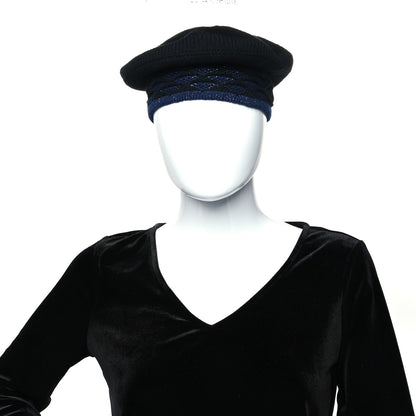 Chanel Cashmere Blend CC Beret Black Navy 1 of 8