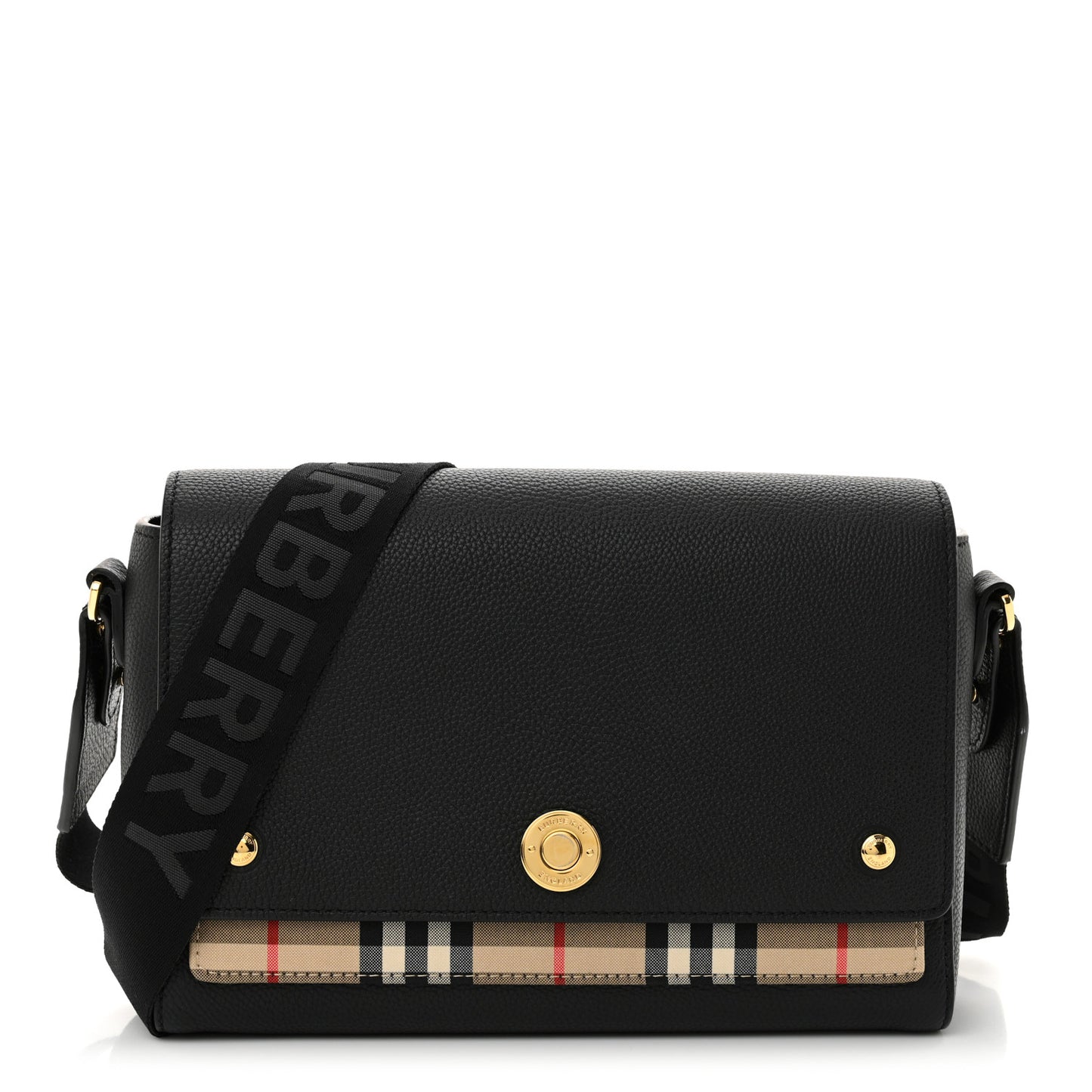 Grainy Calfskin Vintage Check Note Crossbody Bag Black