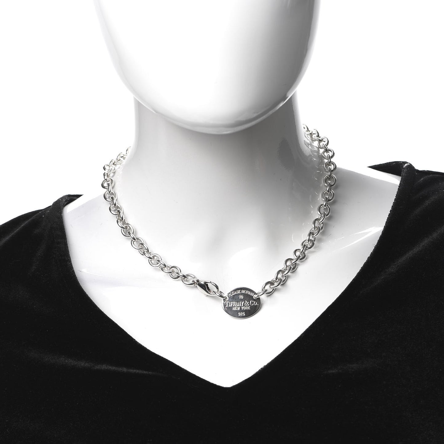 Sterling Silver Return to Oval Tag Choker Necklace