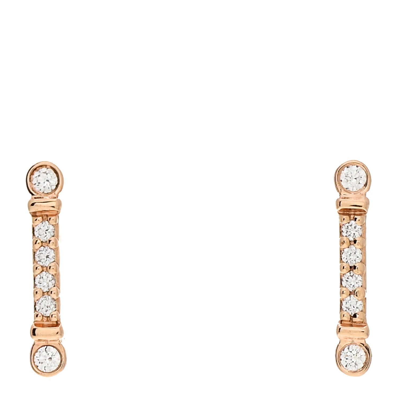 Tiffany 18K Rose Gold Diamond Fleur de Lis Key Bar Earrings 1 of 5