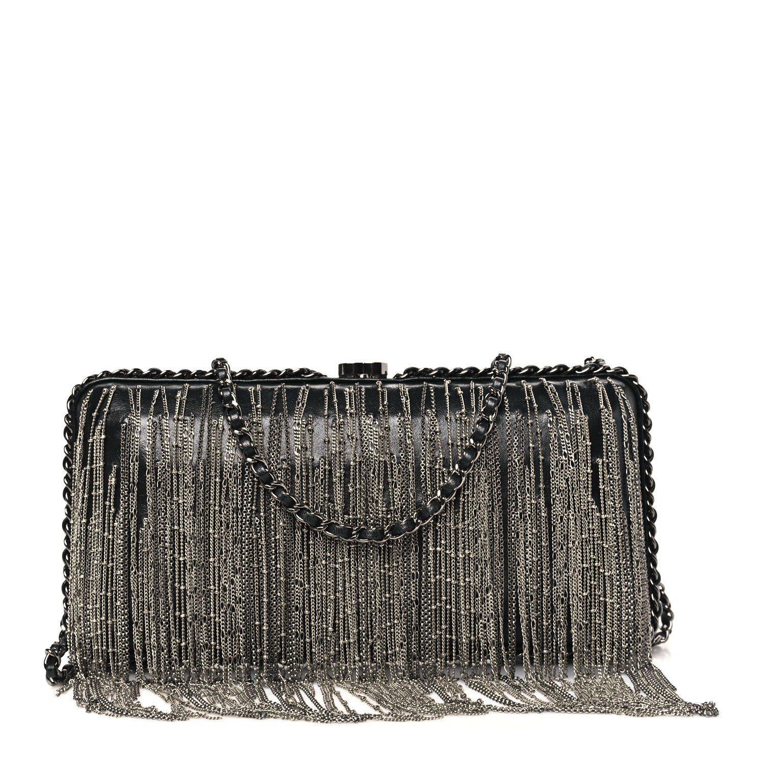 Chanel Lambskin Chain Fringe Clutch With Chain  Black 1 of 11