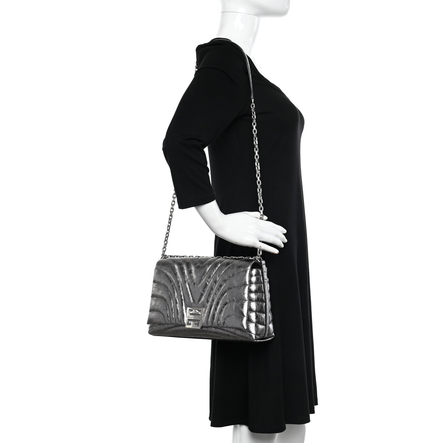 Givenchy Metallic Soft Calfskin 4G Embossed Medium Shoulder Bag Silver 2 of 9