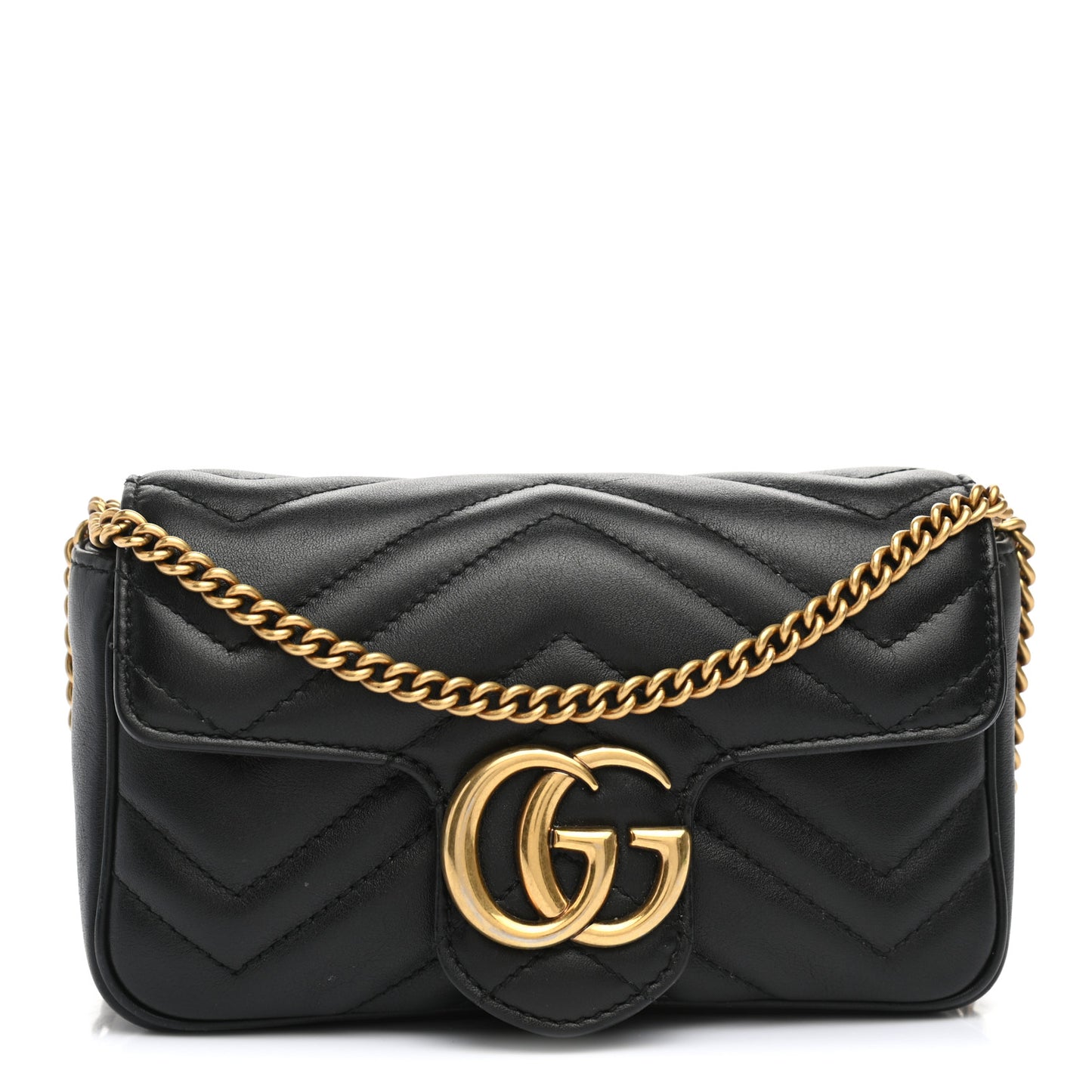 Calfskin Matelasse Super Mini GG Marmont Shoulder Bag Black
