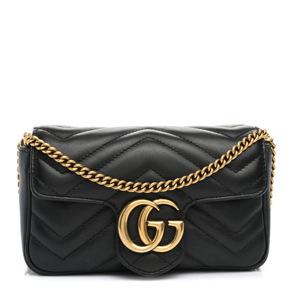 Gucci Calfskin Matelasse Super Mini GG Marmont Shoulder Bag Black 1 of 11
