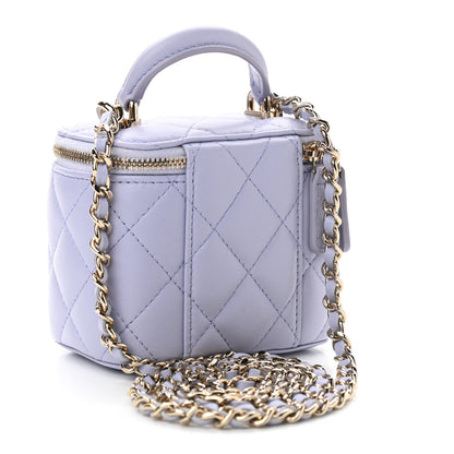 Chanel Lambskin Quilted Top Handle Mini Vanity Case With Chain Light Purple 3 of 10