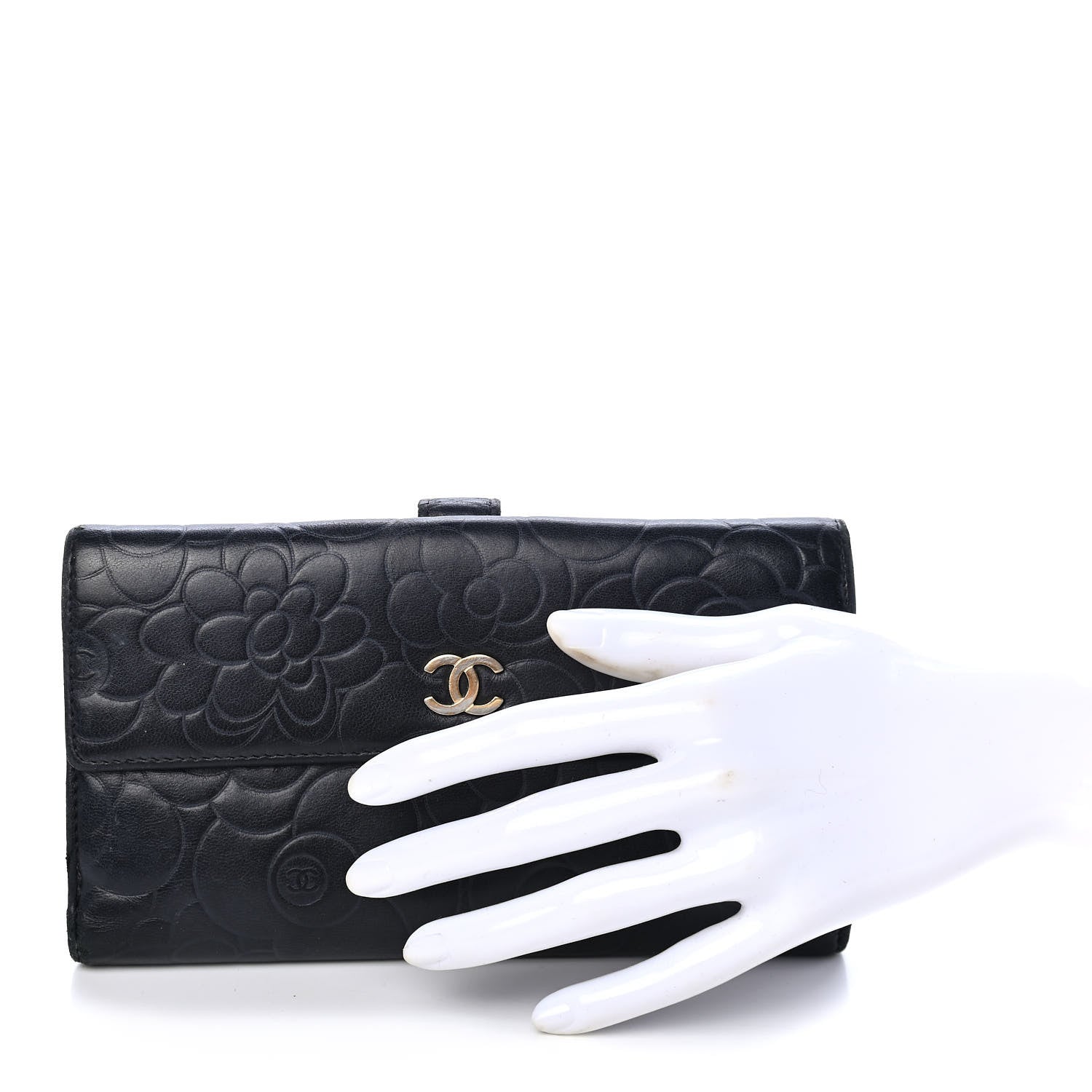 Chanel Lambskin Embossed Camellia Large Gusset Flap Wallet Navy 2 of 9