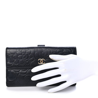 Chanel Lambskin Embossed Camellia Large Gusset Flap Wallet Navy 2 of 9