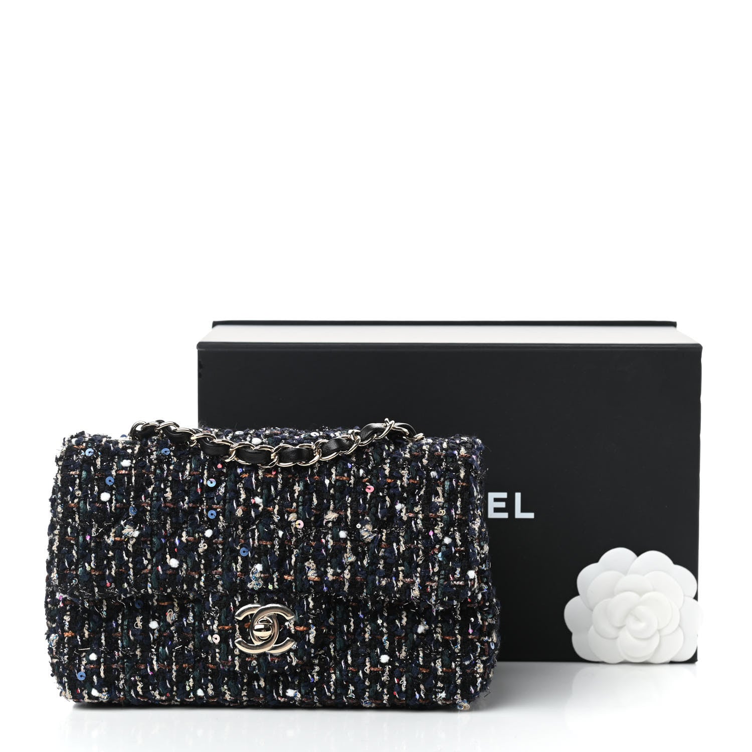 Chanel Glittered Tweed Quilted Mini Rectangular Flap Navy Blue Mulitcolor 11 of 11