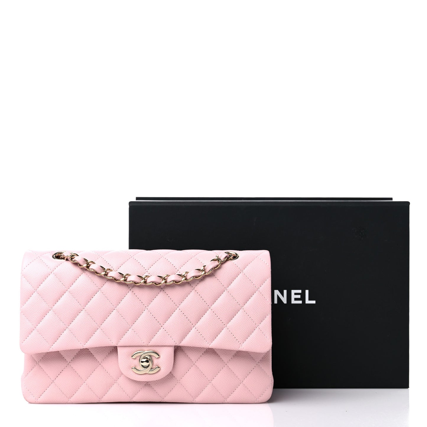 Caviar Quilted Medium Double Flap Light Pink