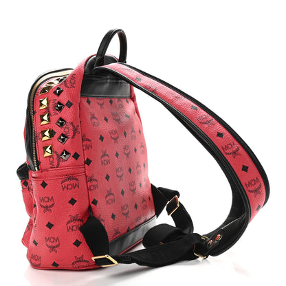 MCM Visetos Studded Colorblock Small Stark Brock Backpack Coral Black 3 of 11