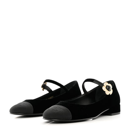Chanel Velvet Grosgrain Mary Jane Flats 36.5 Black 5 of 9