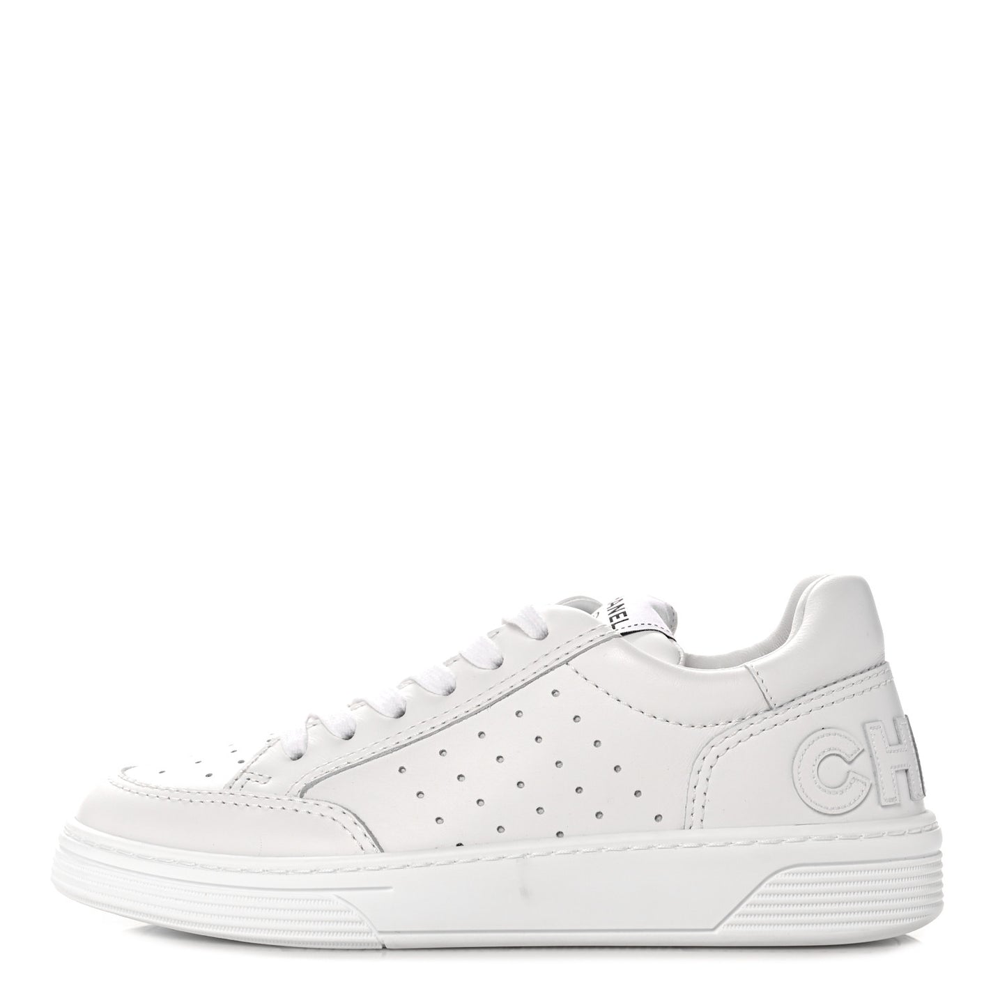 Grained Calfskin Fabric Womens Logo Sneakers 37 White