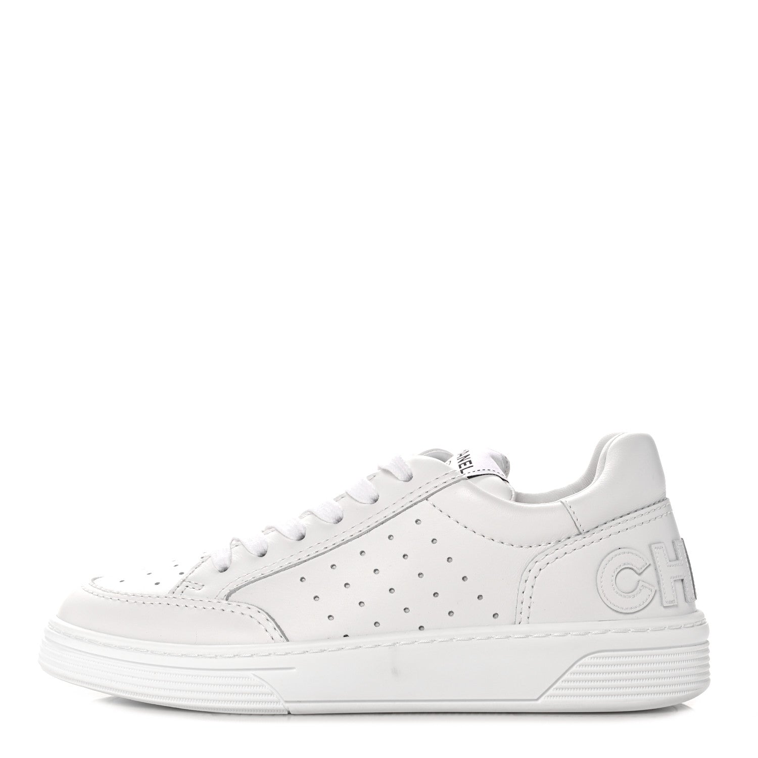 Chanel Grained Calfskin Fabric Womens Logo Sneakers 37 White 1 of 11