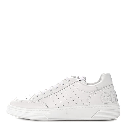 Chanel Grained Calfskin Fabric Womens Logo Sneakers 37 White 1 of 11
