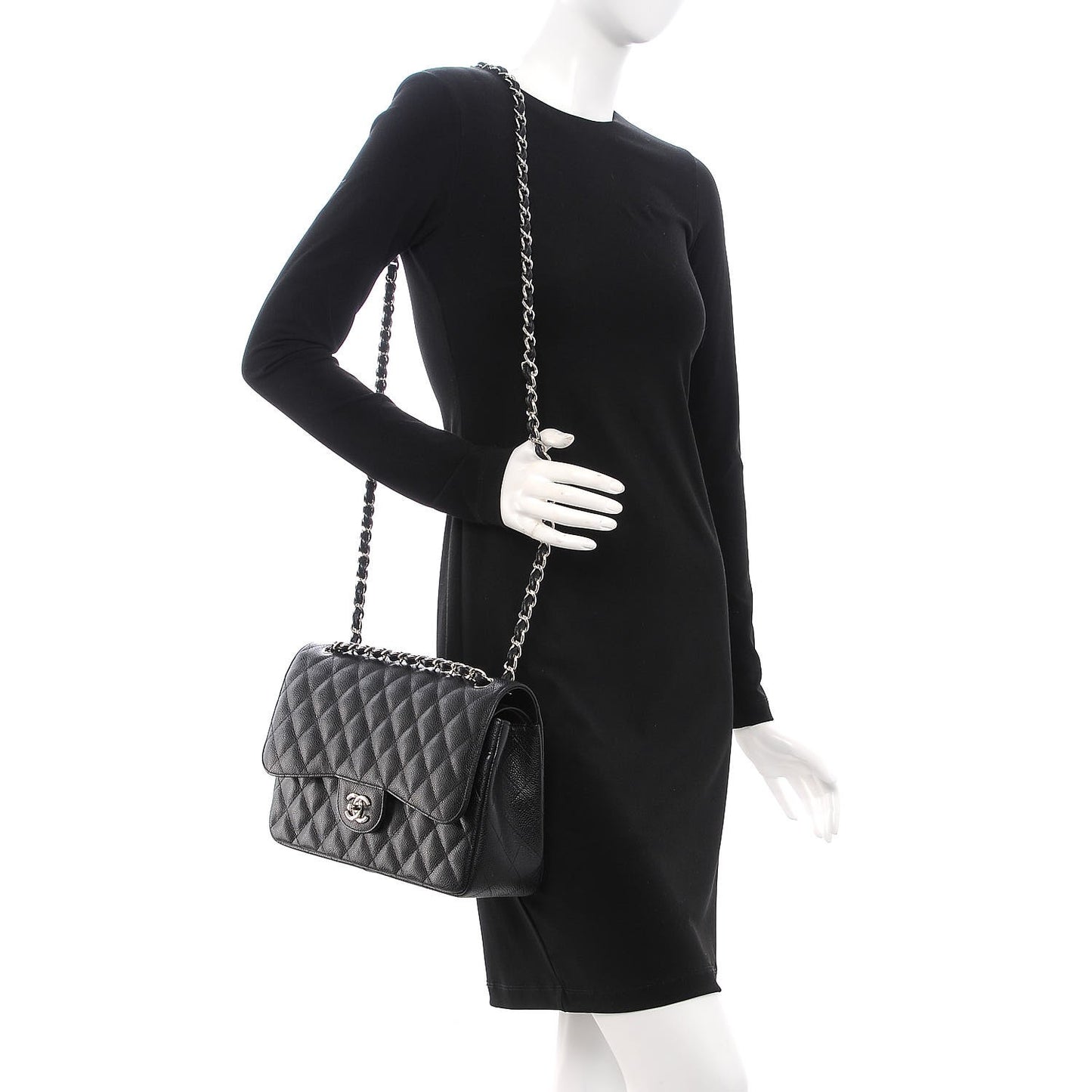 Caviar Quilted Jumbo Double Flap Black