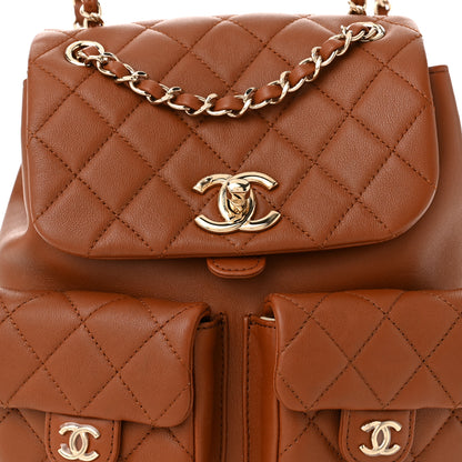 Chanel Calfskin Quilted Medium Duma Pockets Drawstring Backpack Light Brown 8 of 11