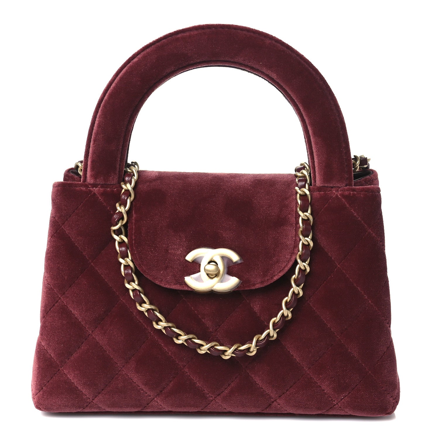 Chanel Velvet Quilted Nano Kelly Shopper Burgundy 1 of 11
