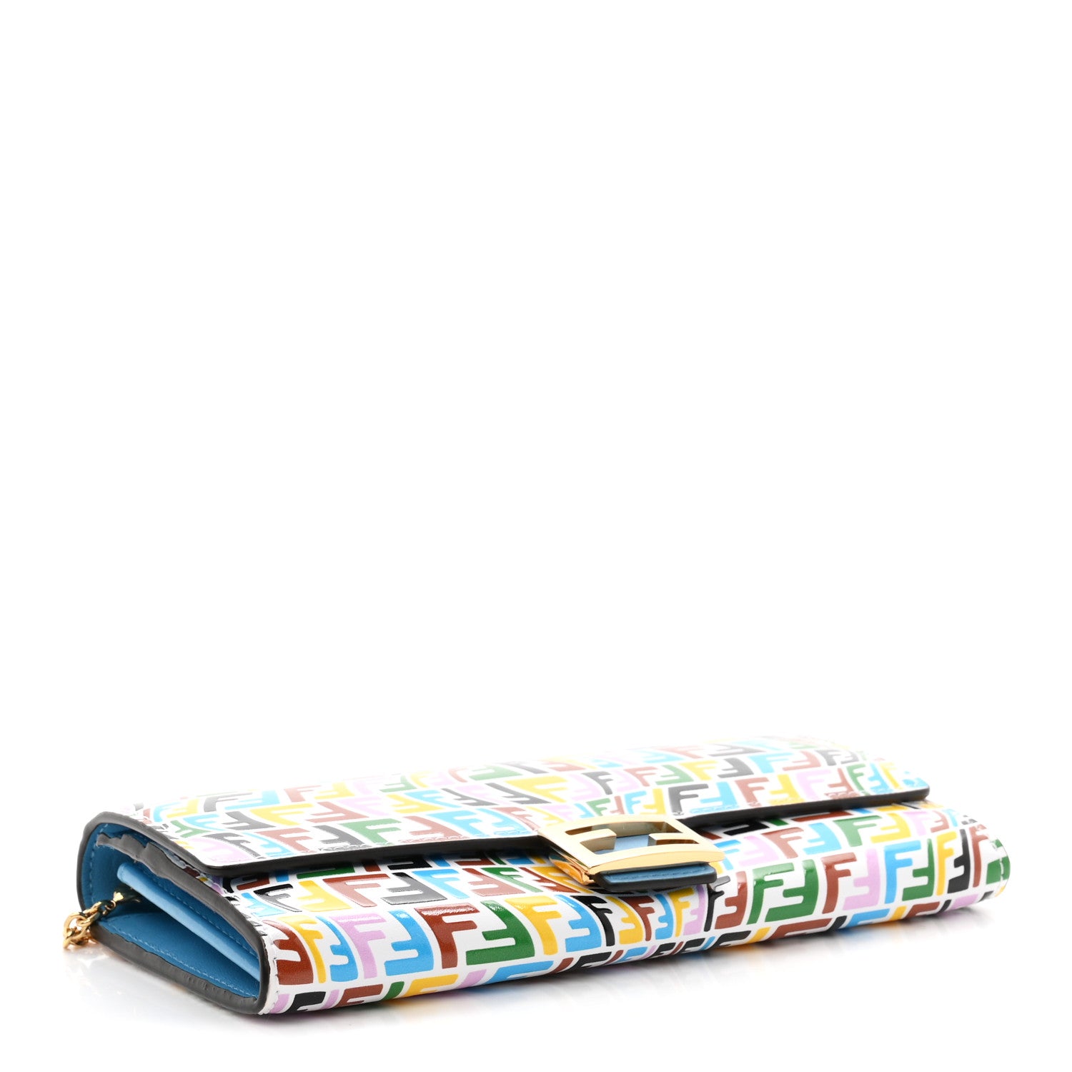 Fendi X SARAH COLEMAN Vitello Liberty Ceylon Micro FF Fish Eye Embossed Continental Envelope Wallet On Chain Multicolor Cyber Blue 4 of 11