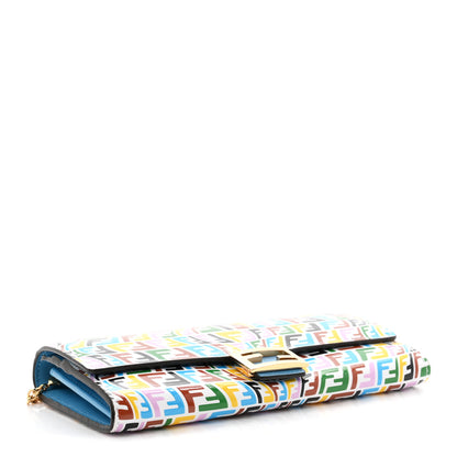 Fendi X SARAH COLEMAN Vitello Liberty Ceylon Micro FF Fish Eye Embossed Continental Envelope Wallet On Chain Multicolor Cyber Blue 4 of 11