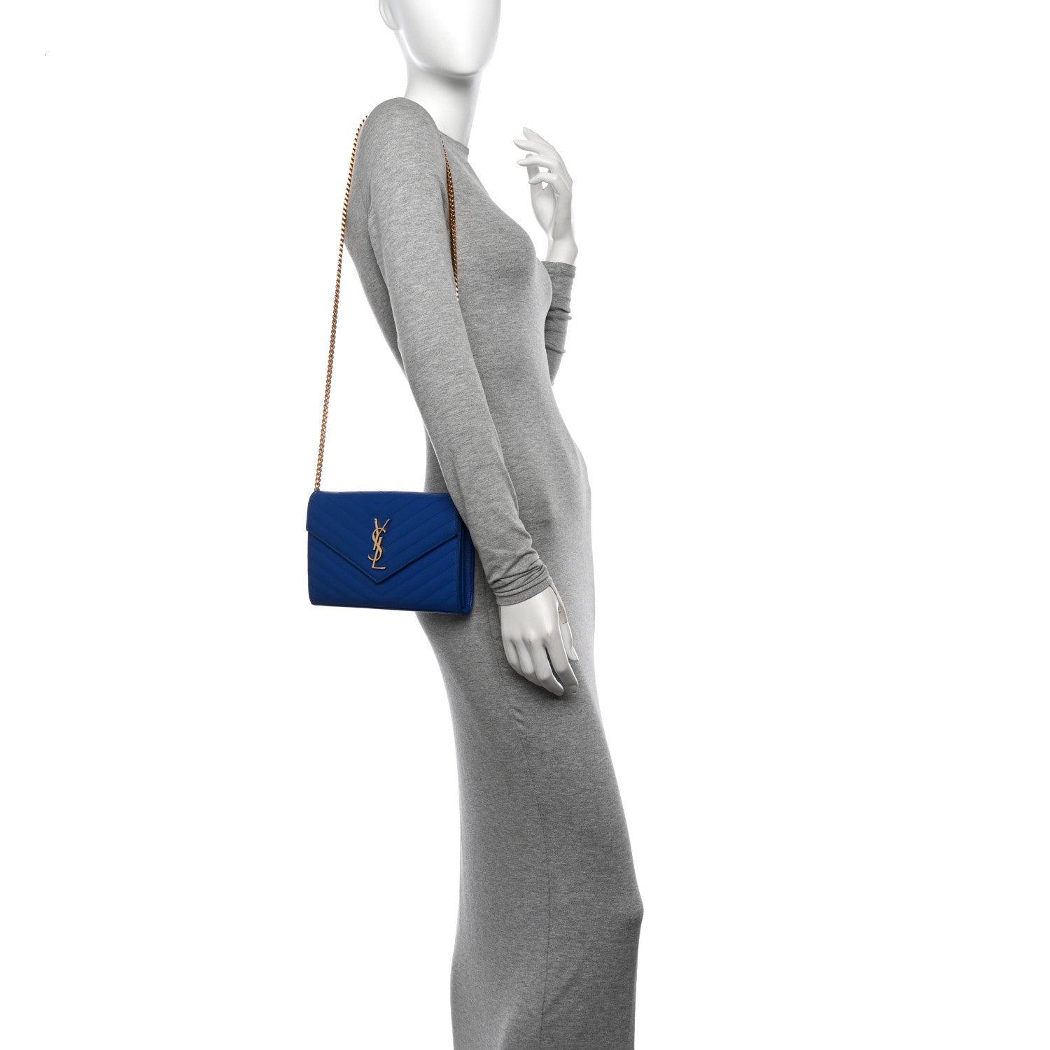 Saint Laurent Grain De Poudre Matelasse Chevron Monogram Chain Wallet Blue Majorelle 2 of 16